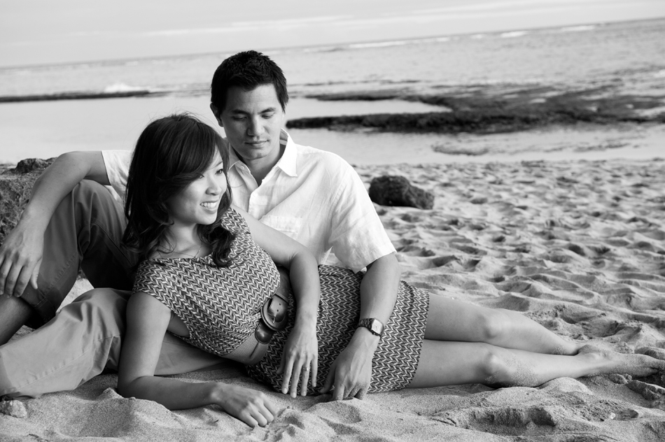 Black and White Engagement Image on Hawaii Beach