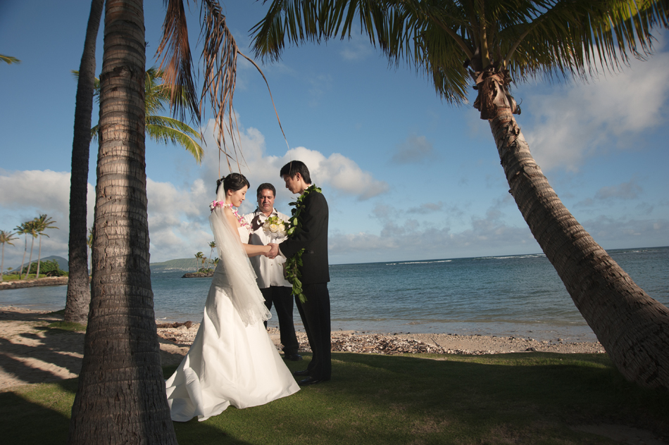 Bride and Groom Get Married at Kahala Beach