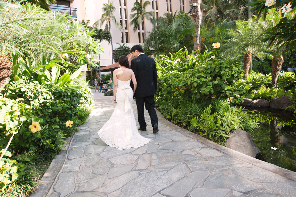 Bride and Groom in front of Ocean Crystal Chapel
