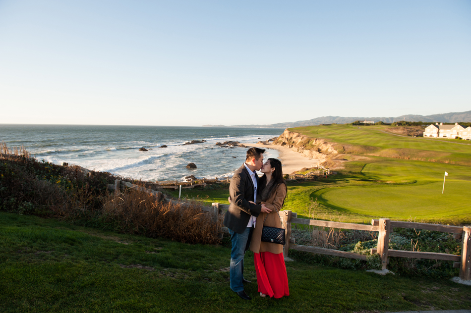 Engagement Portrait with Half Moon Bay in Background