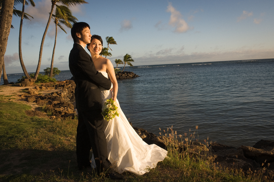 Bride and Groom at Kahala Beach