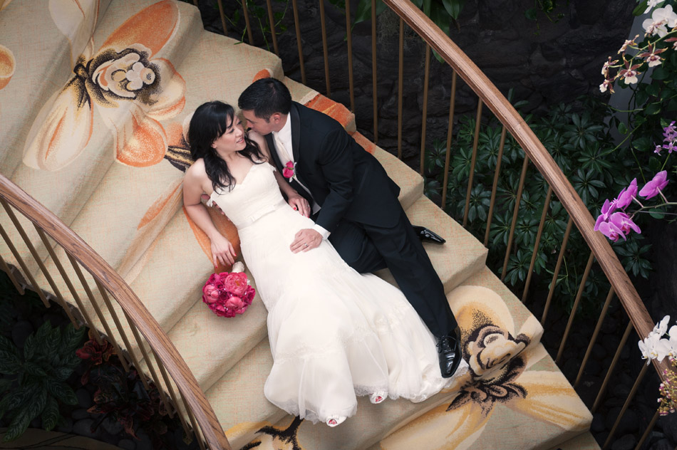 Bride and Groom Kahala Resort Staircase