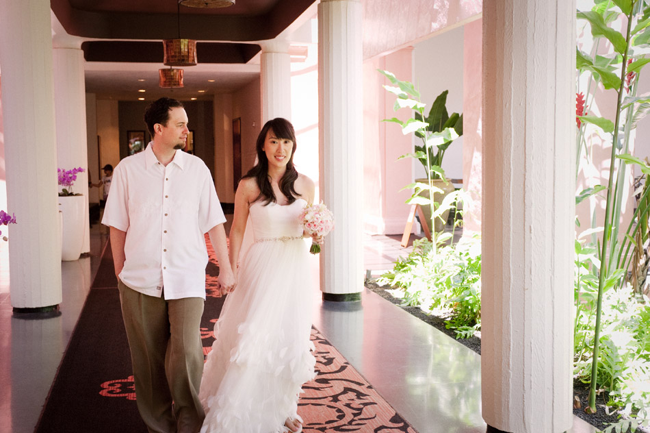 Bride and Groom near Coconut Grove, Royal Hawaiian Hotel