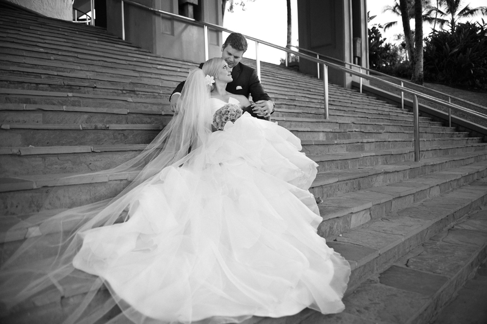Bride and Groom on Waikoloa Terrace Steps