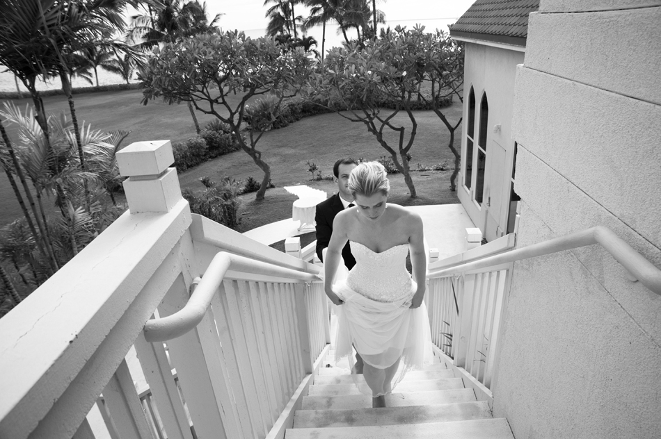 Black and White of Bride at Paradise Cove Chapel