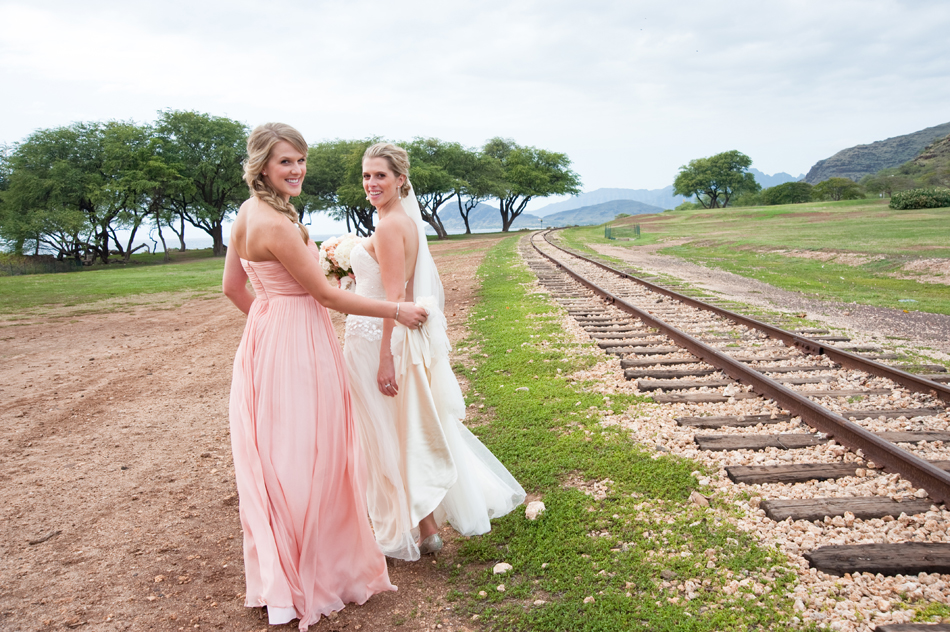 Bride and Bridesmaid Koolina Train Tracks
