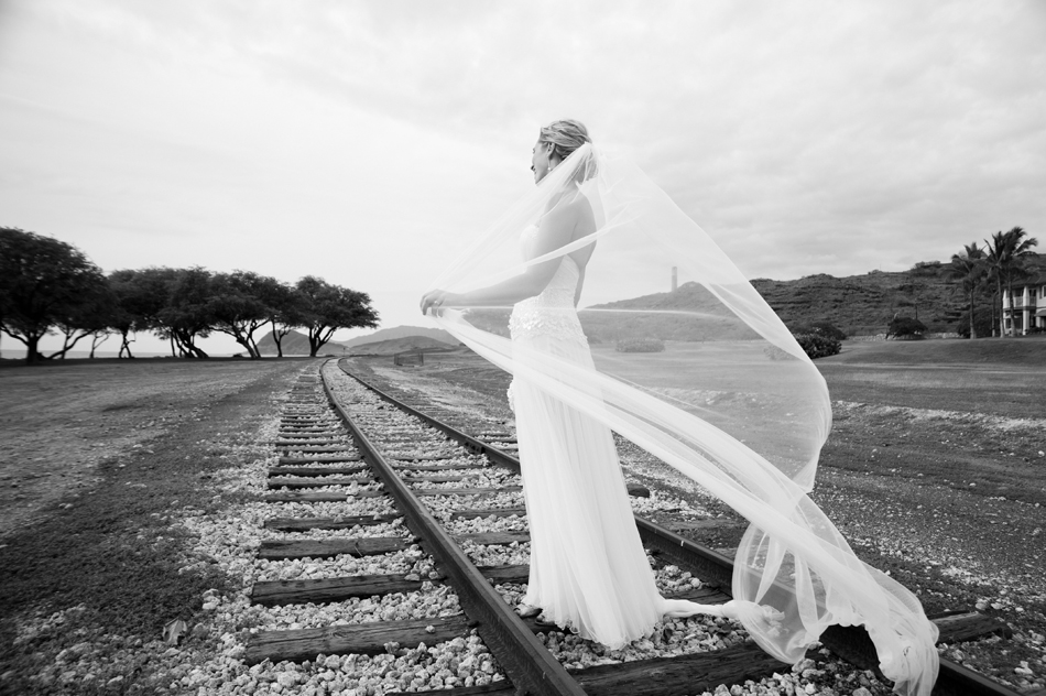Bridal Portrait Koolina Train Tracks