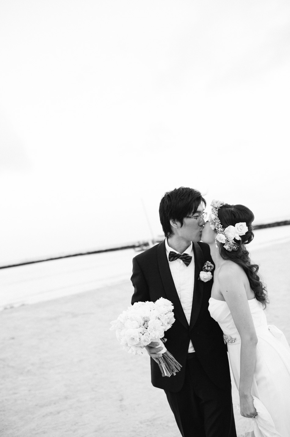 Black and White Wedding Portrait Waikiki