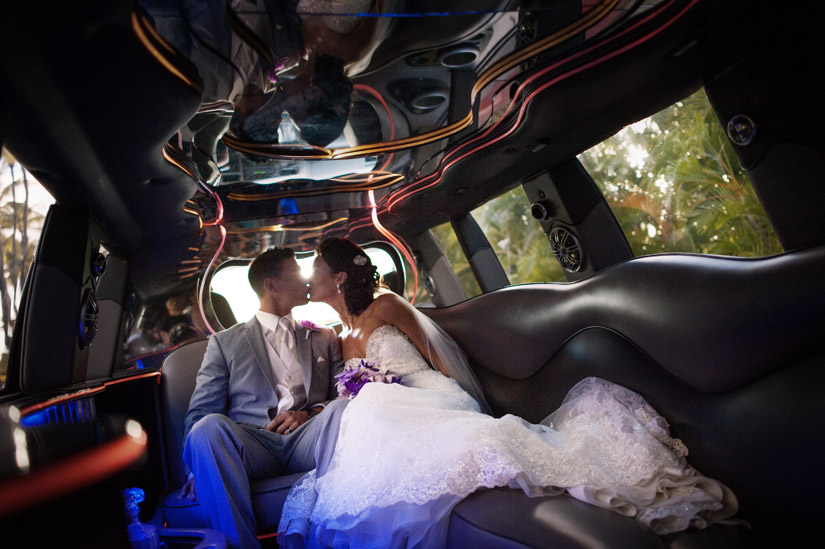 Bride & Groom in Limo