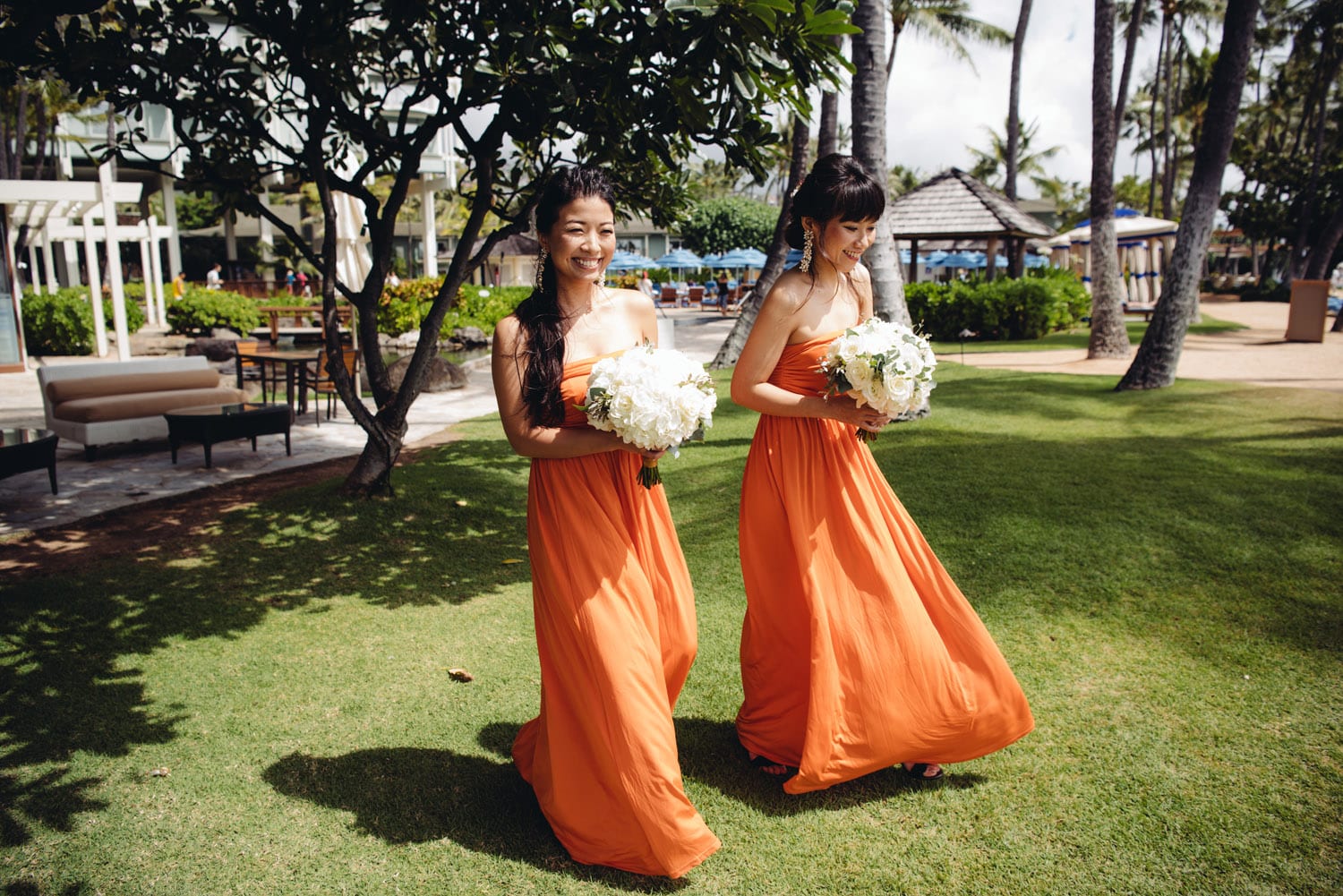 Bridesmaids in Orange Dresses