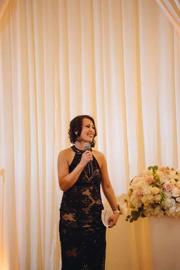 Wedding Speech in ballroom of Four Seasons, wedding linen company draped background