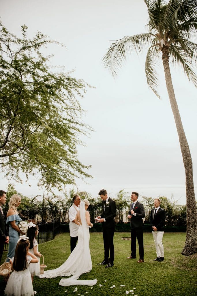 Kawehewehe Lawn Wedding Ceremony Waikiki Palm tree in background