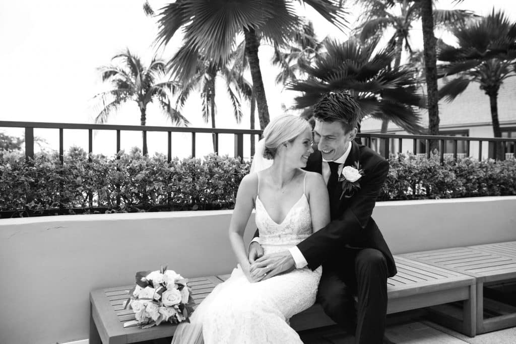 Black and White Bride & Groom Hau Terrace Halekulani Hotel Waikiki