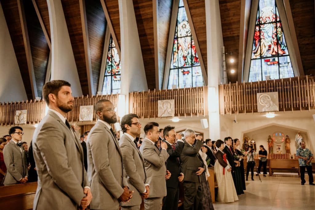 Groomsmen lined up at St. Augustine Church