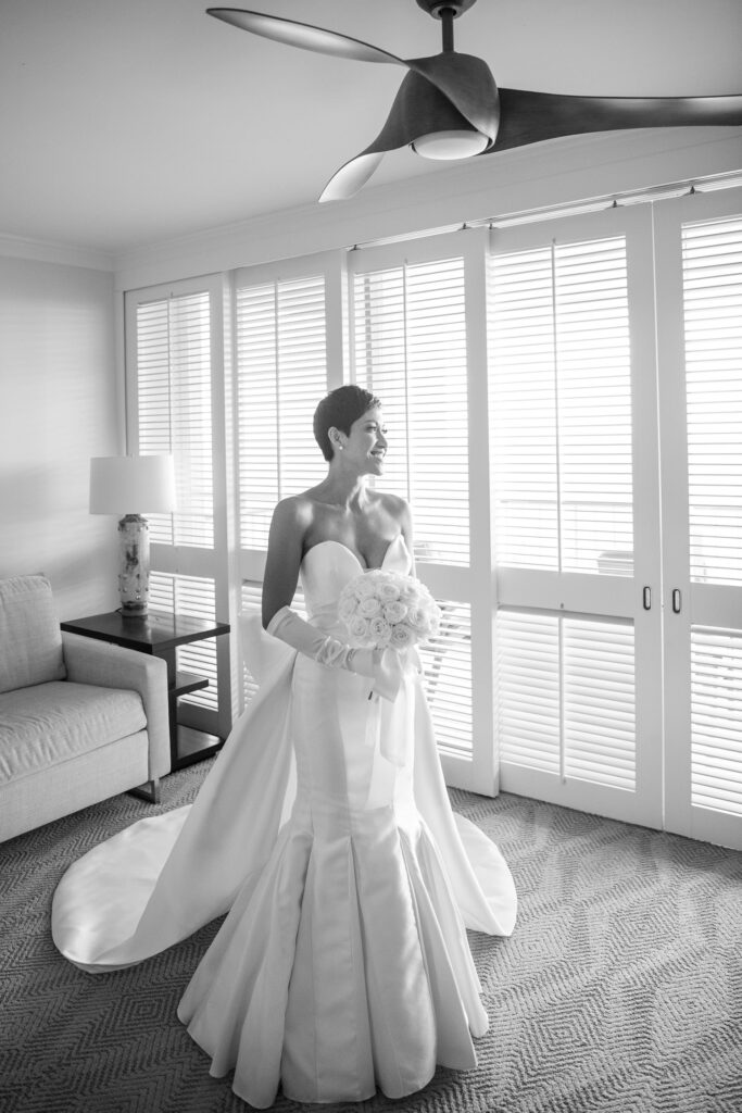 Black and White portrait of bride at the Four Seasons Hotel