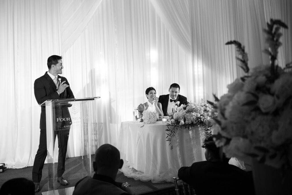 Black and White image of wedding reception at FS Oahu.