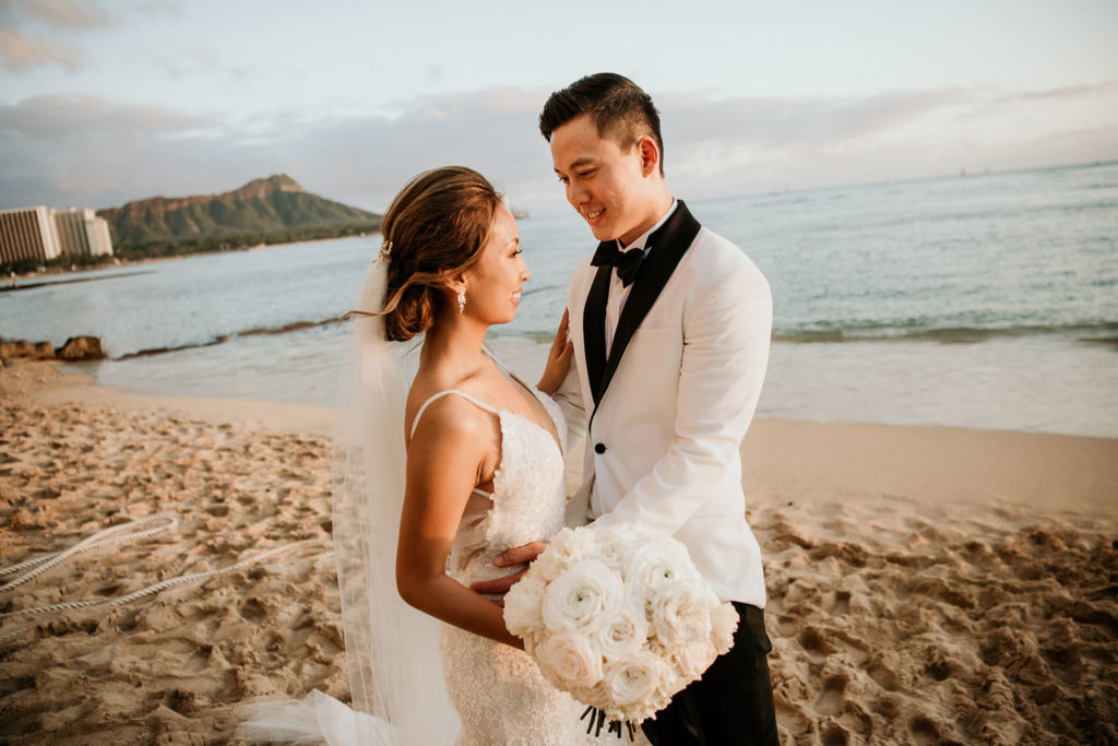 Bride & Groom Waikiki Sunset Portrait