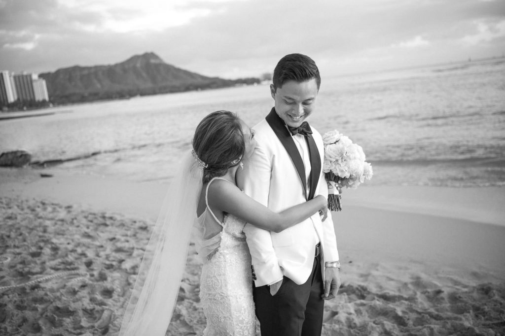 Bride & Groom moment with Diamond Head in Background
