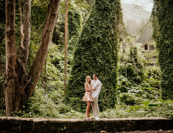 Engagement session in rainforest scenery of Oahu portrait session