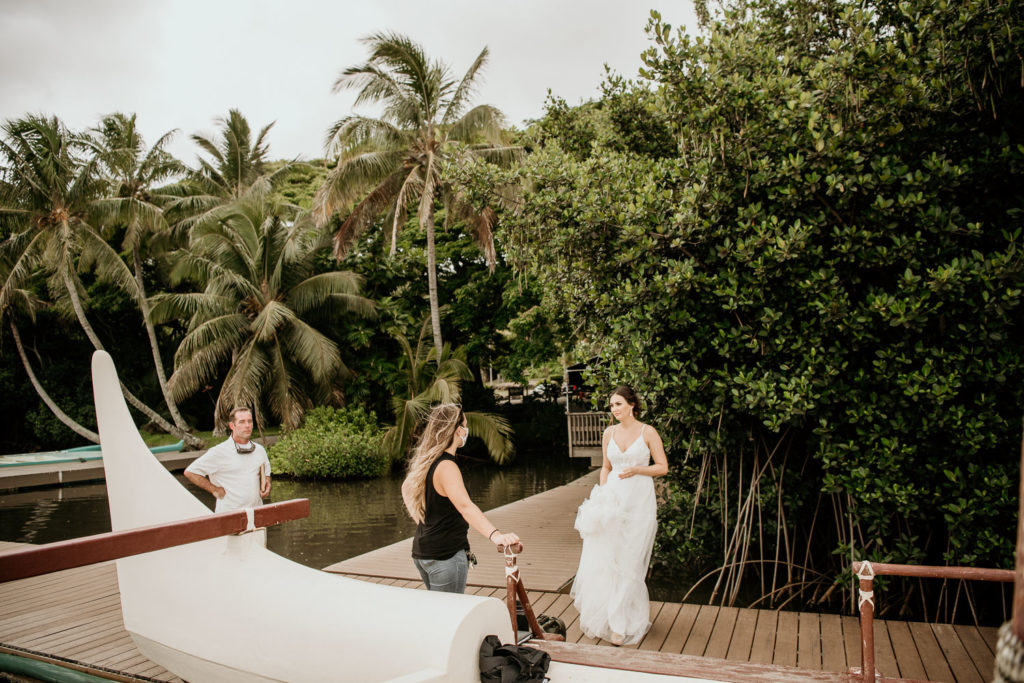 Bride getting on boat to Secret Island