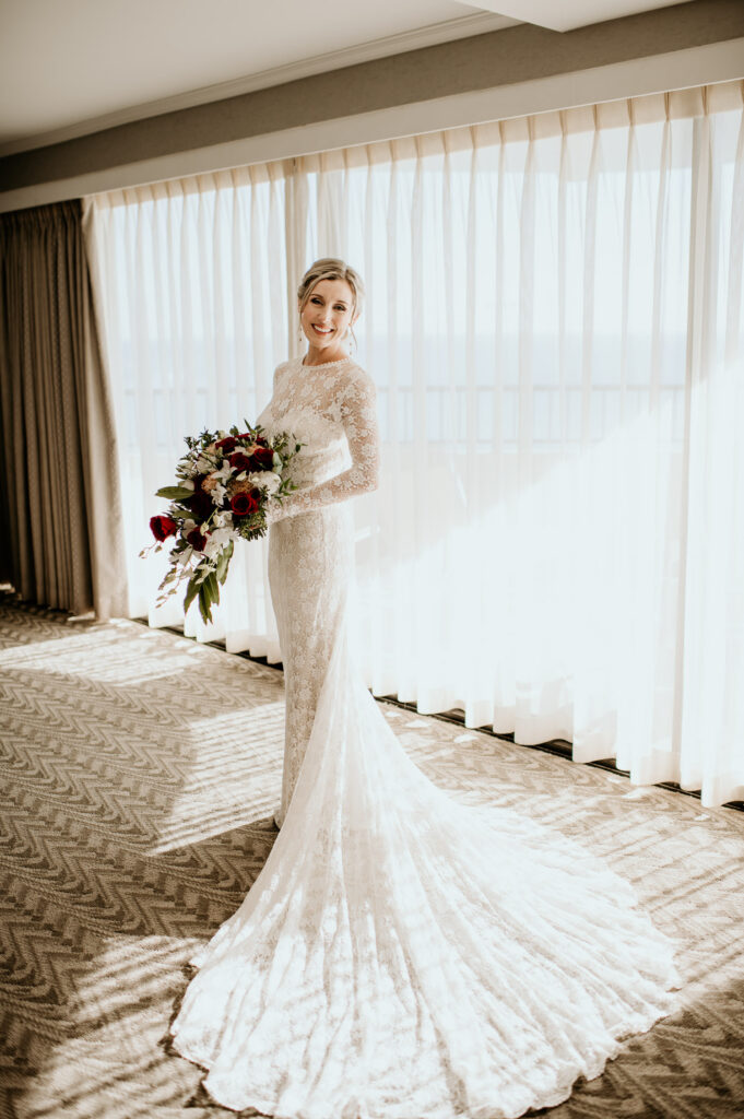Bridal Portrait at the Moana Surfrider hotel suite in Tower Wing.