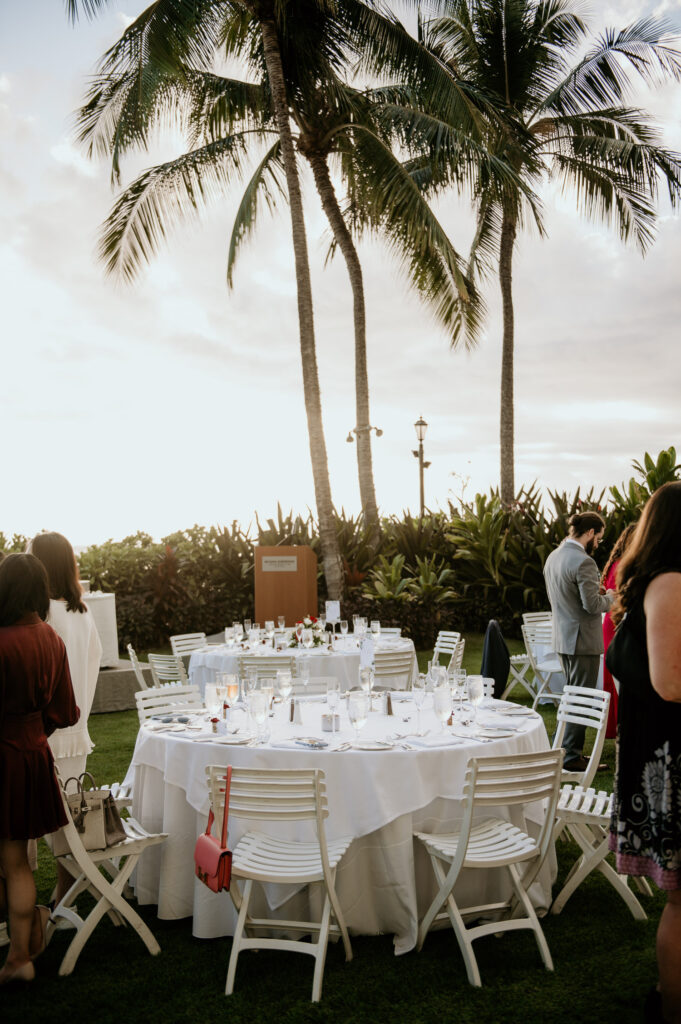 Reception details at the Moana Surfrider.
