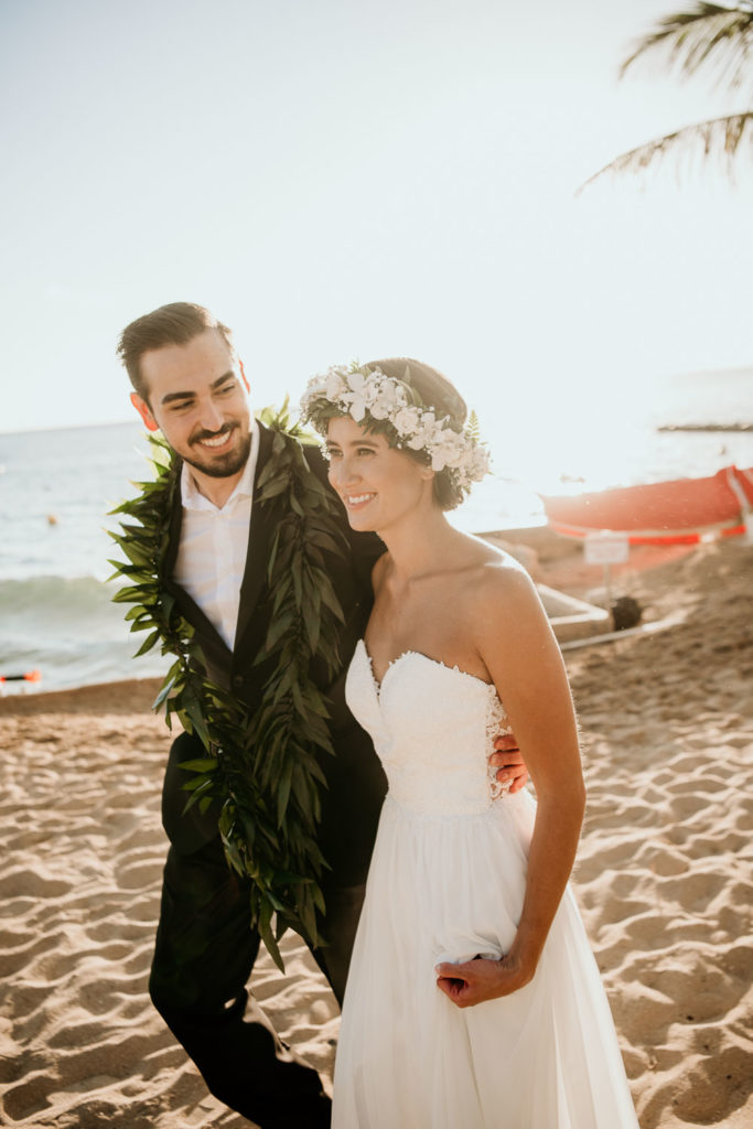 Bride and Groom on walking on Waikiki Beach