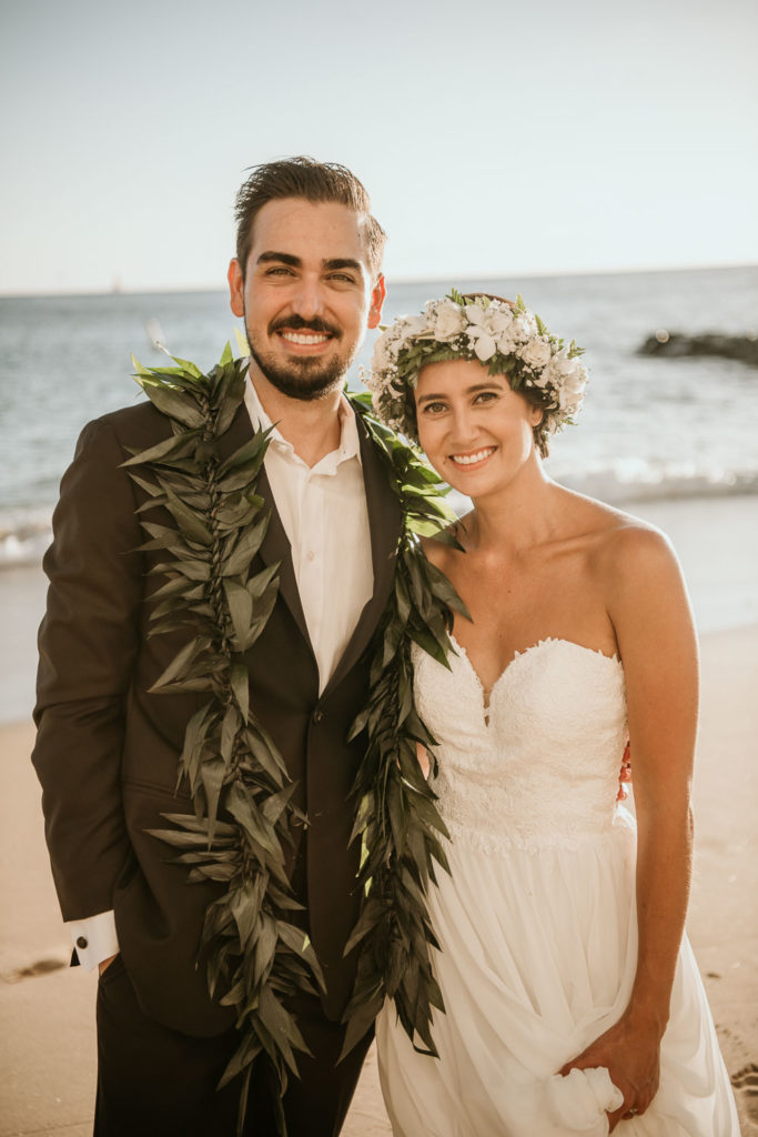 Bride and Groom Portrait in front of Outrigger Canoe Club